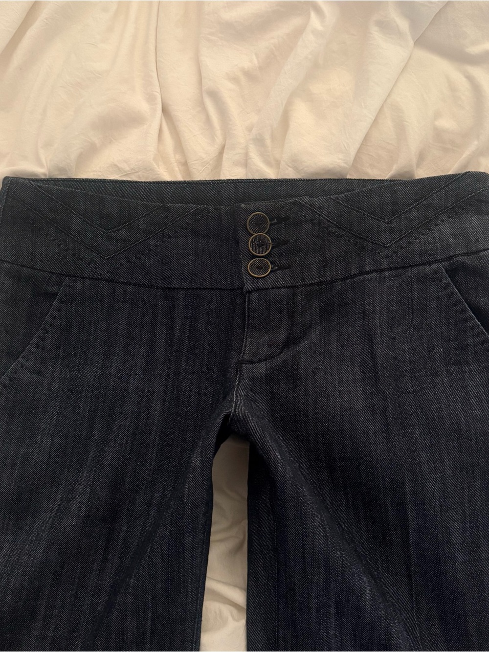 Women's Dark Indigo Boot Cut Jeans with Triple Button Detail